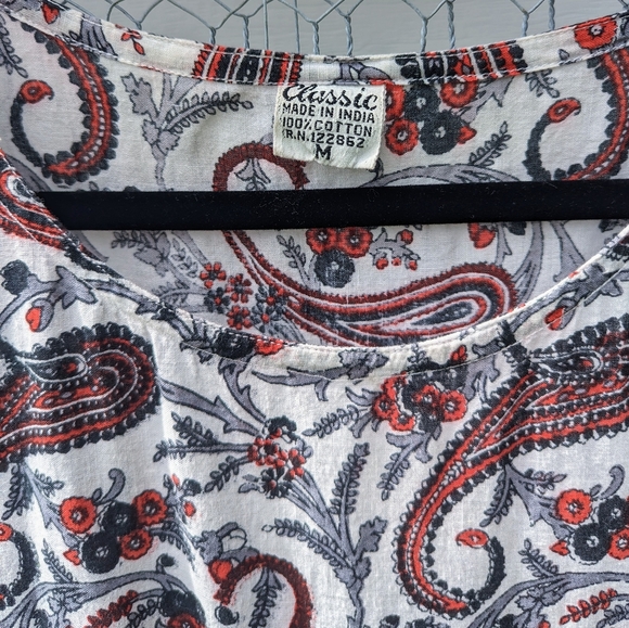 Vintage 90s Indian Cotton Paisley Floral Midi Dress Exc Pockets Retro Boho - Picture 3 of 4